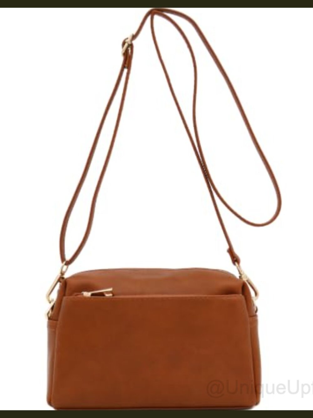 Faux Leather Triple Zip Small Crossbody Bag Adjustable Strap